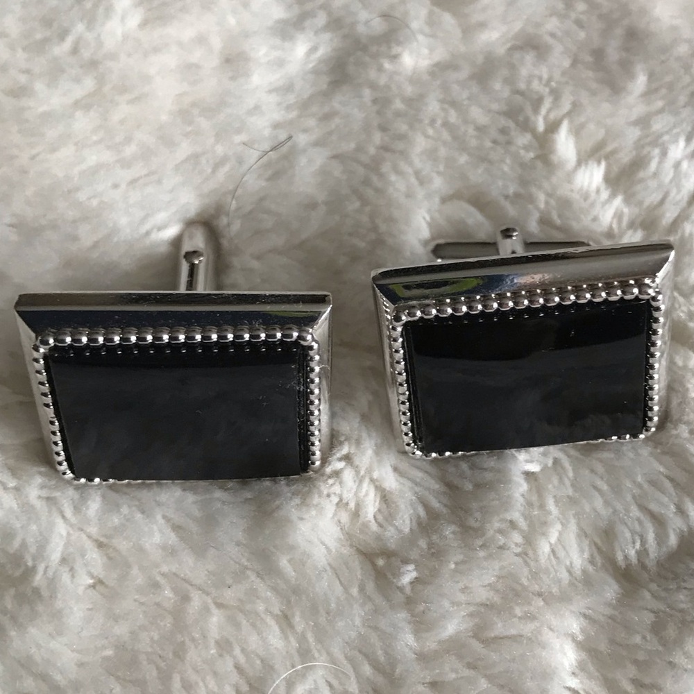 Swank Silver And Black Rectangular Cufflinks - image 1
